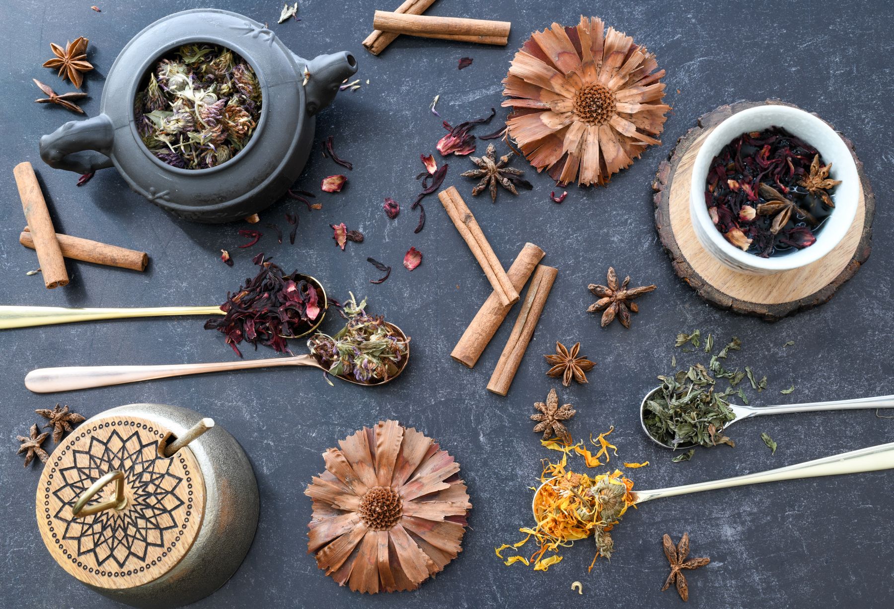 Ayurvedic botanical ingredients still life